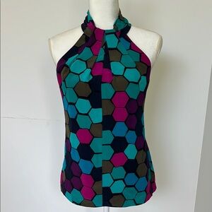 Trina Turk silk Geometric Multicolor Halter Top